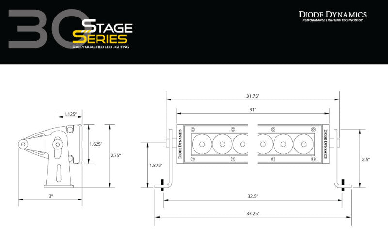 Diode Dynamics 30 In LED Light Bar Single Row Straight - Amber Combo Each Stage Series