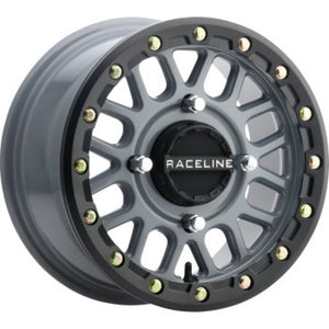 Raceline A93SG Podium 14x7in/4x137 BP/38mm Offset/110.18mm Bore - Grey & Black Ring Beadlock Wheel