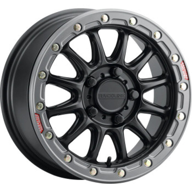 Raceline A14BG Alpha 17x7in/4x137 BP/25mm Offset/110.18mm Bore- Blk & Gunmetal Ring Beadlock Wheel