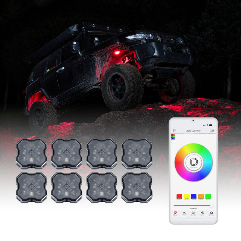 Diode Dynamics Stage Series SXS Rock Light Installer Kit - RGBW M8 (8-pack)