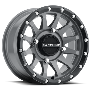 Raceline A95SG Trophy 14x7in / 4x137 BP / 10mm Offset / 110.18mm Bore - Grey & Black Lip Wheel