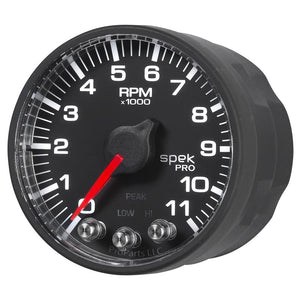 Autometer Spek-Pro Gauge Tach 2 1/16in 11K Rpm W/ Shift Light & Peak Mem - Blk/Blk