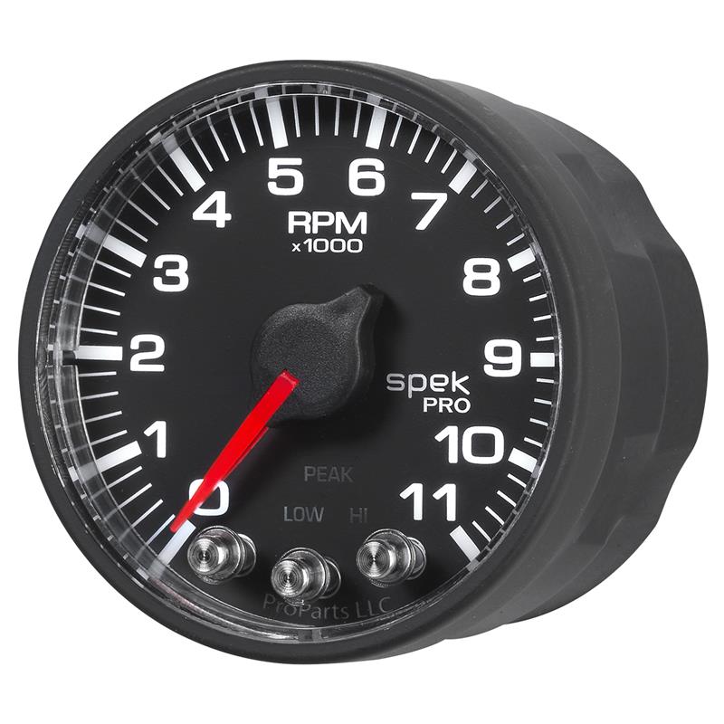 Autometer Spek-Pro Gauge Tach 2 1/16in 11K Rpm W/ Shift Light & Peak Mem - Blk/Blk
