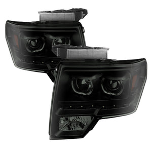 xTune Ford F150 09-14 Projector Headlights Halogen Model LED Halo Black Smoke PRO-JH-FF15009-CFB-BSM