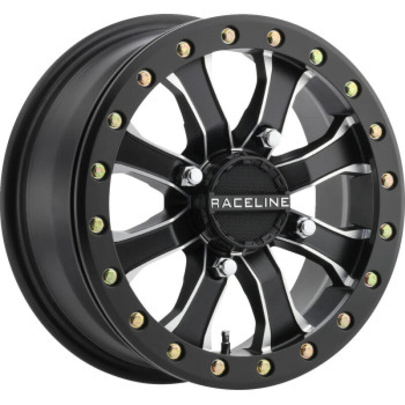 Raceline A71MB Mamba 14x6in/4x110 BP/5+1 40mm Offset/80.3mm Bore - Black & Machined Beadlock Wheel