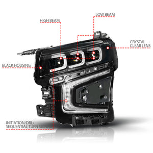 ANZO 21-23 Chevy Tahoe/Suburban LED Light Bar Style Headlights Black w/ Sequential DRL (Left Side)