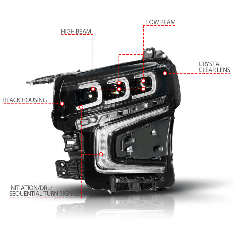 ANZO 21-23 Chevy Tahoe/Suburban LED Light Bar Style Headlights Black w/ Sequential DRL (Left Side)