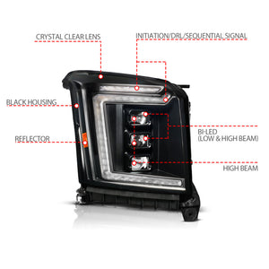 ANZO 15-20 GMC Yukon (Incl XL - Factory Halogen Models) Full LED Proj Headlights Black - Pass. Side
