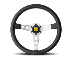 Momo Prototipo Steering Wheel 350 mm - Black Leather/White Stitch/Brushed Spokes