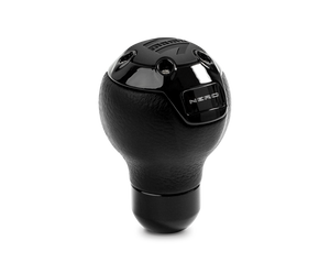 Momo Nero Shift Knob - Tall Black Leather, Black Chrome Insert