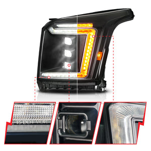 ANZO 15-20 GMC Yukon (Incl XL - Factory Halogen Models) Full LED Proj Headlights Black - Driver Side