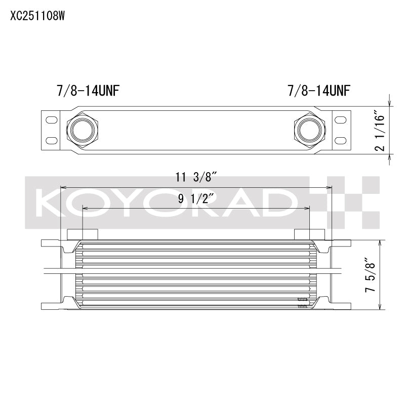 Koyo 25 Row Oil Cooler 11.25in x 7.5in x 2in (AN-10 ORB provisions)