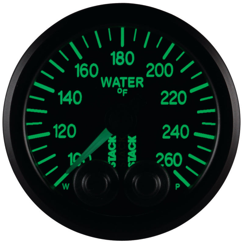Autometer Stack Pro Control 52mm 100-260 deg F Water Temp Gauge - Black (1/8in NPTF Male)