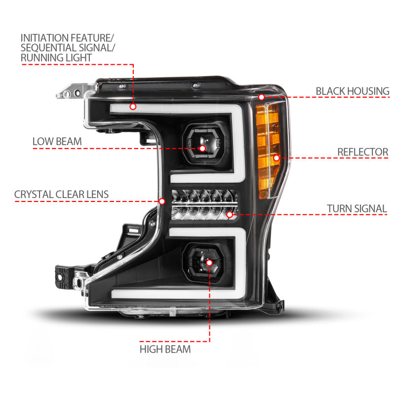 ANZO 20-22 Ford Super Duty (Halogen) Z-Series Full LED Proj Headlights SeqSig - Pass. Side ONLY