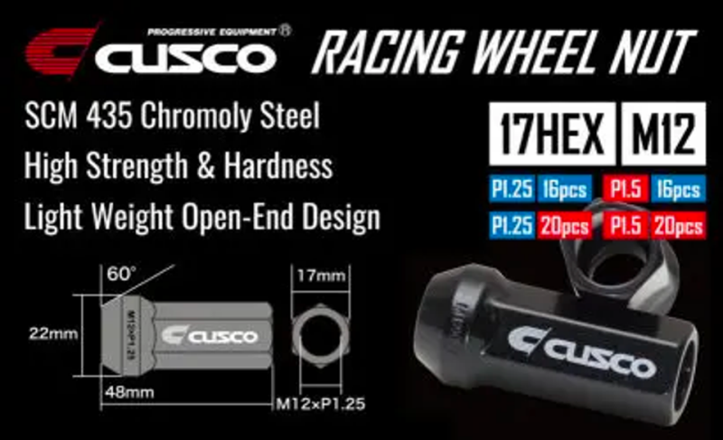 Cusco Wheel Lug Nut Set - M12 x P1.25mm - Black (20pcs)