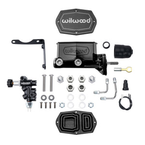 Wilwood Compact Tandem M/C Aluminum 1.00in Bore w/ Bracket/Valve/Push (Mopar) - Black E-coat