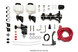 Wilwood Tandem Remote M/C Kit w L/H Bracket & Prop Valve - 1in Bore Black