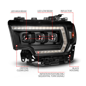 ANZO 19-24 RAM 2500/3500 Z-Series Full LED Proj Headlights DRL/Init/SeqSig - Driver Side ONLY