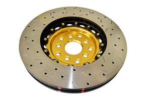 DBA 04-07 STi/2017 BRZ w/Perf. Pkg. 10 Hole Front Drilled/Slotted 5000 Series 2 Pc Rotor w/Gold Hat