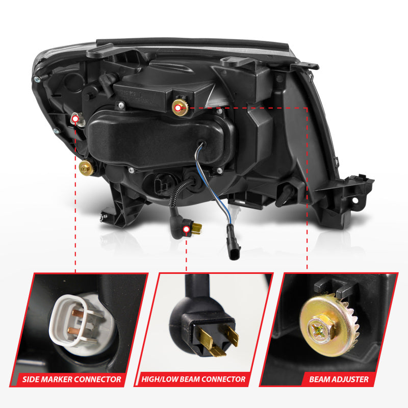 ANZO 05-11 Toyota Tacoma Full LED Projector Headlights White DRL/Init/SeqSig Black - Pair