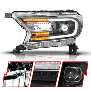 ANZO 19-23 Ford Ranger (Factory Halogen Model) Full LED Proj Headlights Init/DRL/SeqSig Black - Pair