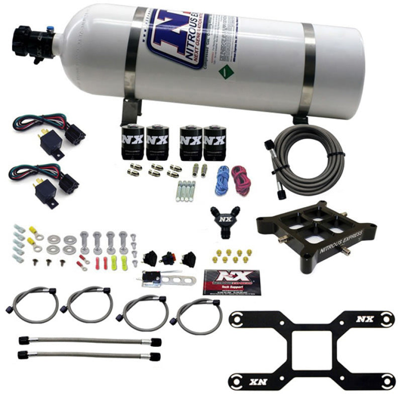 Nitrous Express Dry Quad Stage Billet Crossbar Plate System 100-2000hp (4150 Flange) w/15lb Bottle