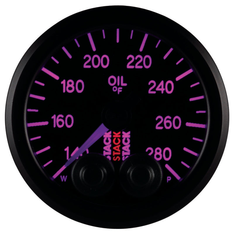 Autometer Stack Instruments 52mm 140-280 Deg F 1/8in NPTF Male Pro Control Oil Temp Gauge - Black