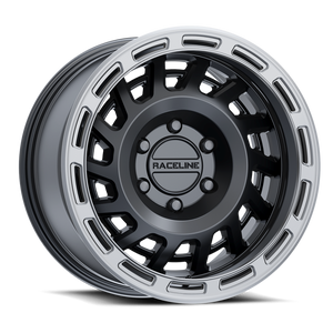 Raceline 957BS Halo 18x9in / 6x139.7 BP / -12mm Offset / 106.1mm Bore - Black & Silver Lip Wheel