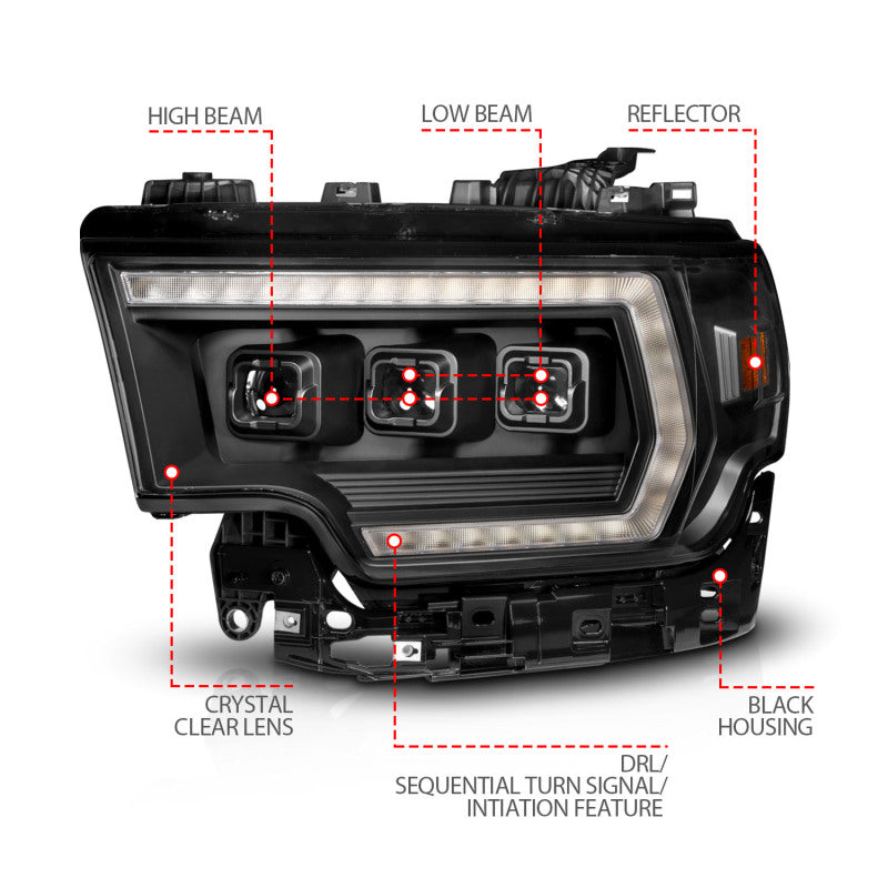 ANZO 19-24 RAM 2500/3500 Z-Series Full LED Proj Headlights DRL/Init/SeqSig - Driver Side ONLY