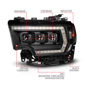 ANZO 19-24 RAM 2500/3500 Z-Series Full LED Proj Headlights DRL/Init/SeqSig - Pass. Side ONLY