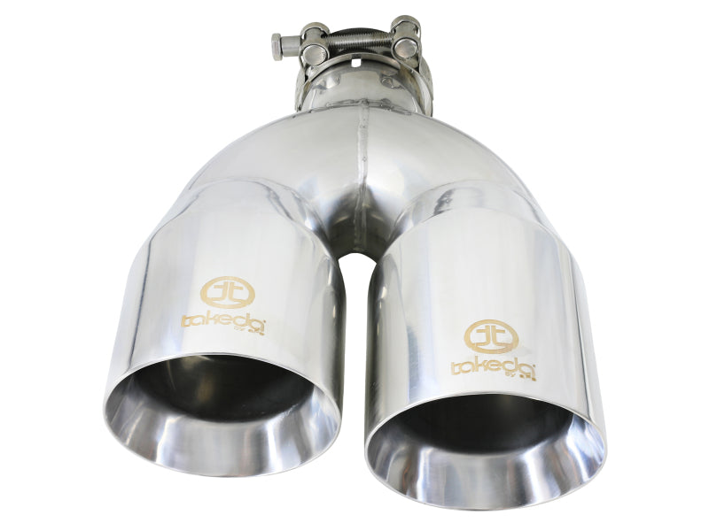aFe Takeda 2.5in 304 Stainless Steel Clamp-on Exhaust Tip Drivers Side 2.5in Inlet 4inDual- Polished