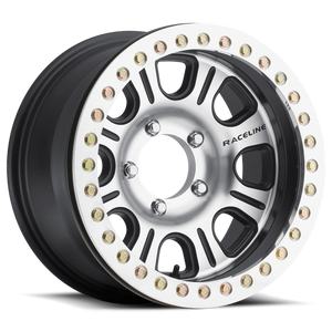 Raceline RT232 Monster 15x8in/5x139.7 BP/-32mm Offset/107.95mm Bore - BLK & Machined Beadlock Wheel
