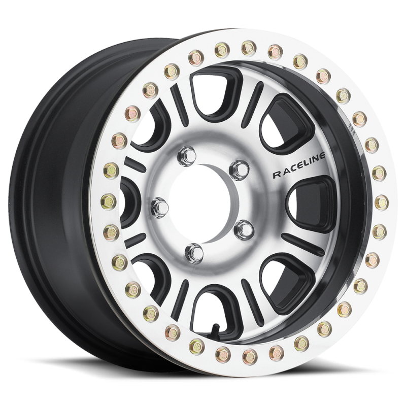 Raceline RT232 Monster 17x8.5in/8x165.1 BP/-25mm Offset/130.81mm Bore - Black & MACH. Beadlock Wheel