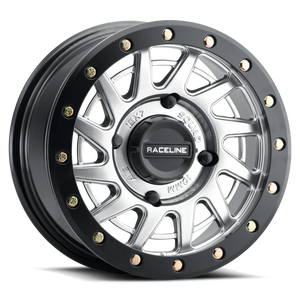 Raceline A12SB Squad 15x7in/4x156 BP/10mm Offset/132.5mm Bore - Silver & Black Ring Beadlock Wheel