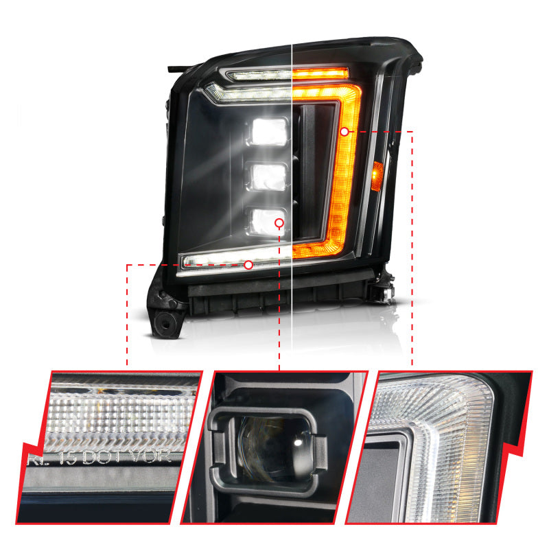 ANZO 15-20 GMC Yukon (Incl XL - Factory Halogen Models) Full LED Proj Headlights Black - Driver Side