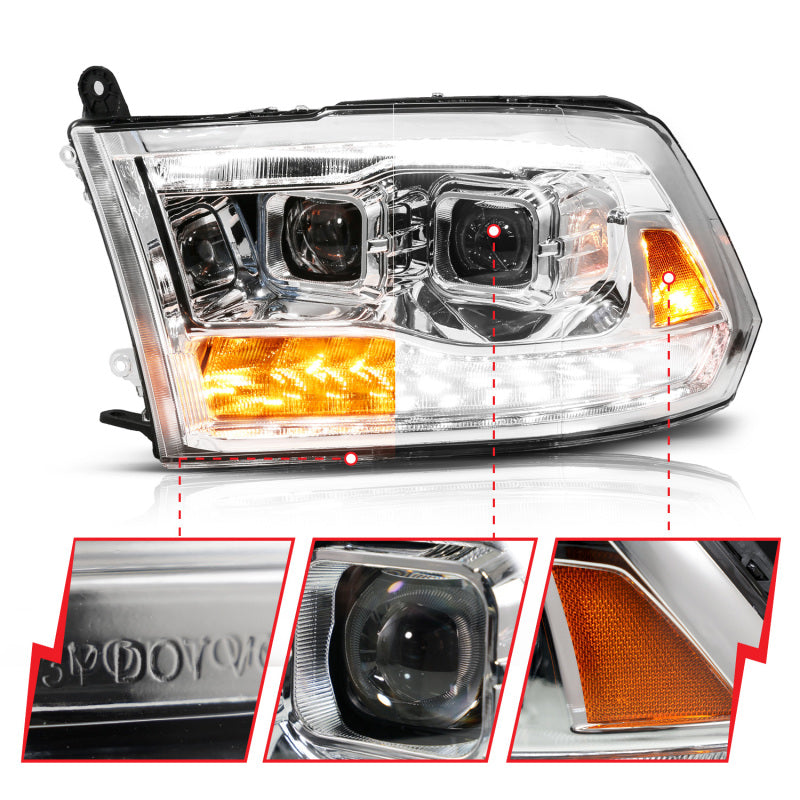 ANZO 09-19 Dodge RAM 1500 / 10-18 2500/3500 LED Proj Headlights SeqSig Chrome - Pair