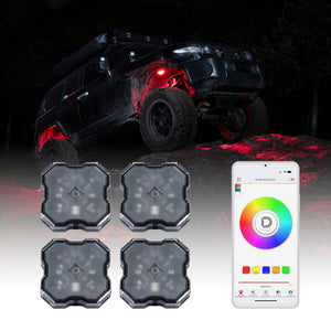 Diode Dynamics Stage Series SXS Rock Light Installer Kit - RGBW M8 w/Controller (4-pack)