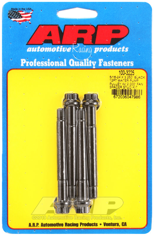 ARP 5/16-24 X 3.250 black 12pt water pump pulley w/ 2.000in fan spacer stud kit