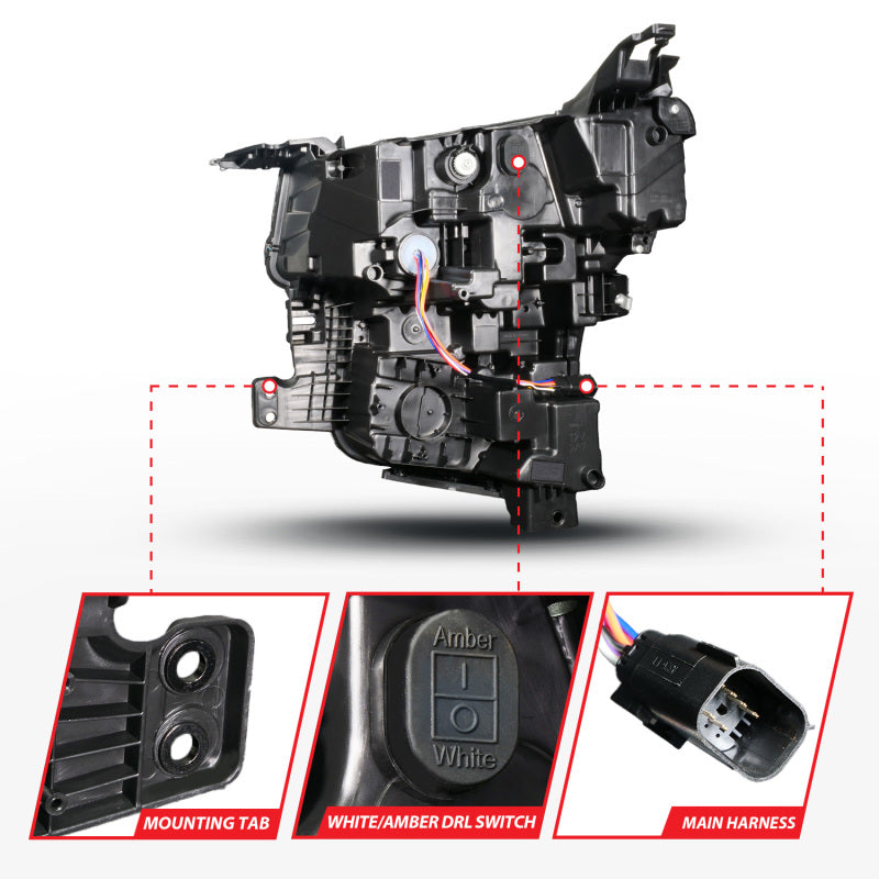 ANZO 21-23 Chevy Tahoe/Suburban LED Light Bar Style Headlights Black w/ Sequential DRL (Right Side)