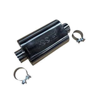 Kooks 3in Oval Clamp In Center/Center Muffler 12in Long Body Polished Stainless Steel