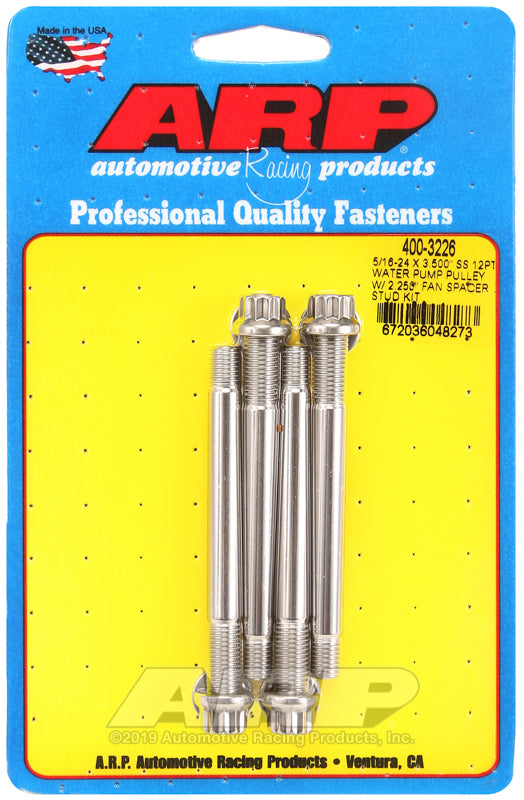 ARP 5/16-24 X 3.500 SS 12pt water pump pulley w/ 2.250in fan spacer stud kit