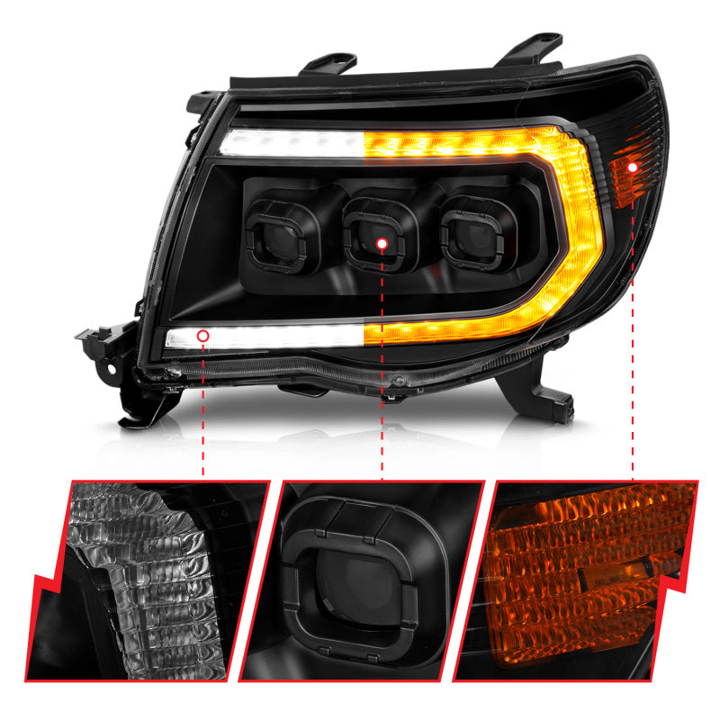 ANZO 05-11 Toyota Tacoma Full LED Projector Headlights White DRL/Init/SeqSig Black - Pair
