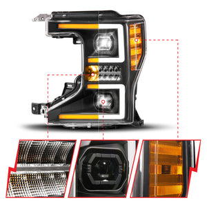 ANZO 20-22 Ford Super Duty (Halogen) Z-Series Full LED Proj Headlights SeqSig - Driver Side ONLY