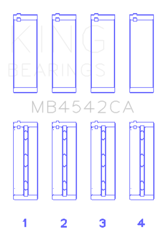 King Nissan VQ20DE, VQ25DD, VQ30DE/DD/DET, VQ35DE (Size +0.5mm) Crankshaft Main Bearing (Set of 4)