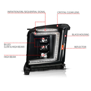 ANZO 15-20 GMC Yukon (Incl XL - Factory Halogen Models) Full LED Proj Headlights Black - Driver Side