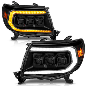 ANZO 05-11 Toyota Tacoma Full LED Projector Headlights White DRL/Init/SeqSig Black - Pair