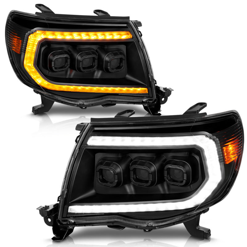 ANZO 05-11 Toyota Tacoma Full LED Projector Headlights White DRL/Init/SeqSig Black - Pair