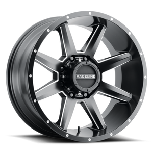 Raceline 954M Stryker 22x12in / 6x139.7 BP / -44mm Offset / 106.1mm Bore- Satin Black & Milled Wheel