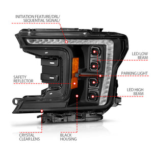ANZO 18-20 Ford F-150 (w/Factory Halogen) Z-Series Full LED Proj Headlights Init/SeqSig - Pair