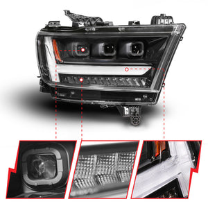 ANZO 19-24 RAM 1500 (New Body/OE Halogen) Full LED Proj Headlights DRL/SeqSig Black - Pass. Side